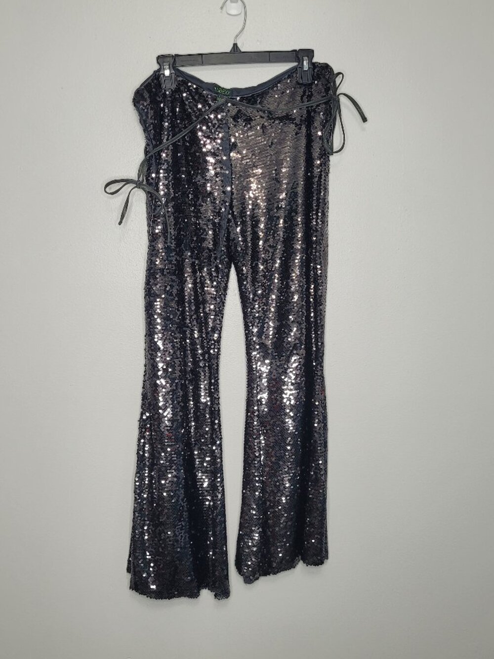 Clubexx gray silver side ties flare club festival party rave pants large FLAW